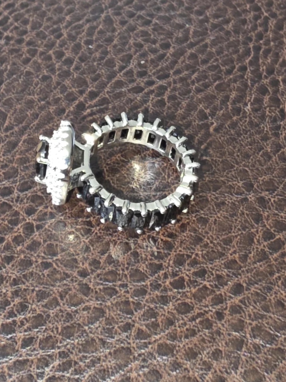 Black and Silver Halo Cocktail Ring - Women Jewelry Size 7